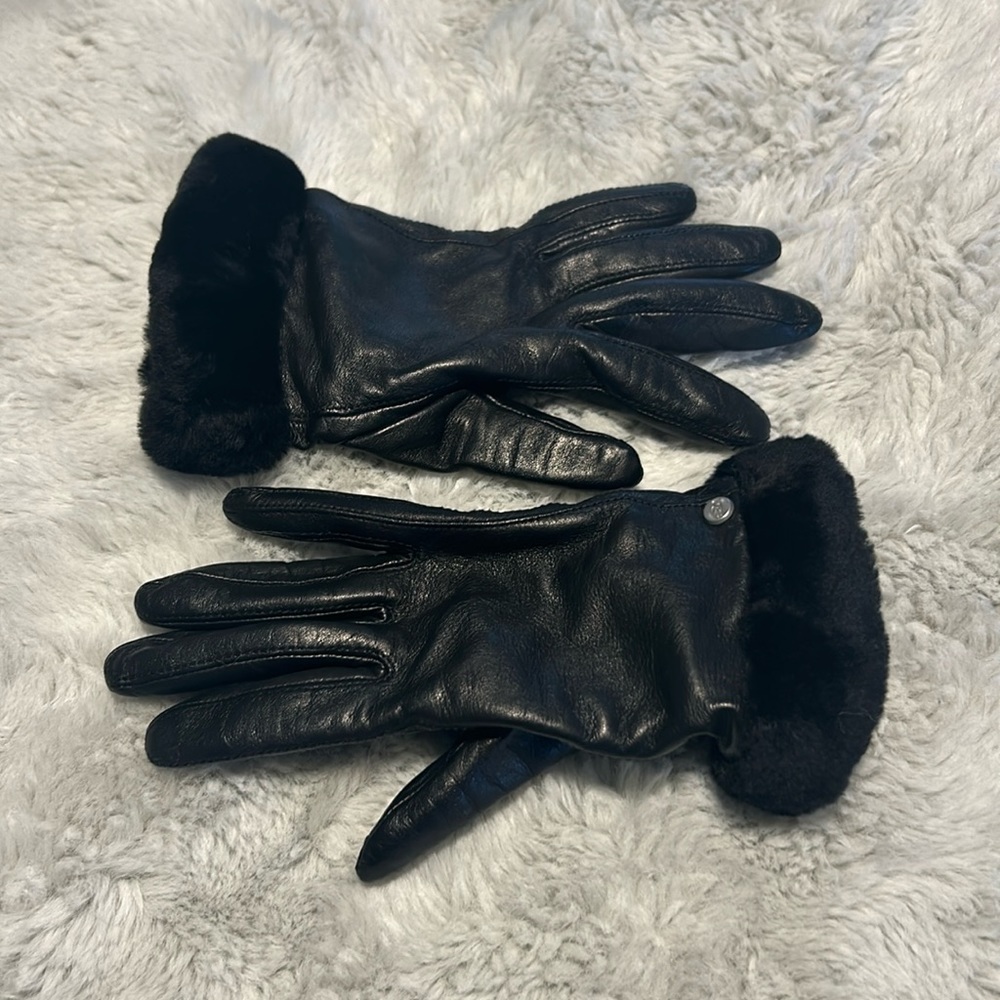 Ugg Sherling Trim Leather Gloves